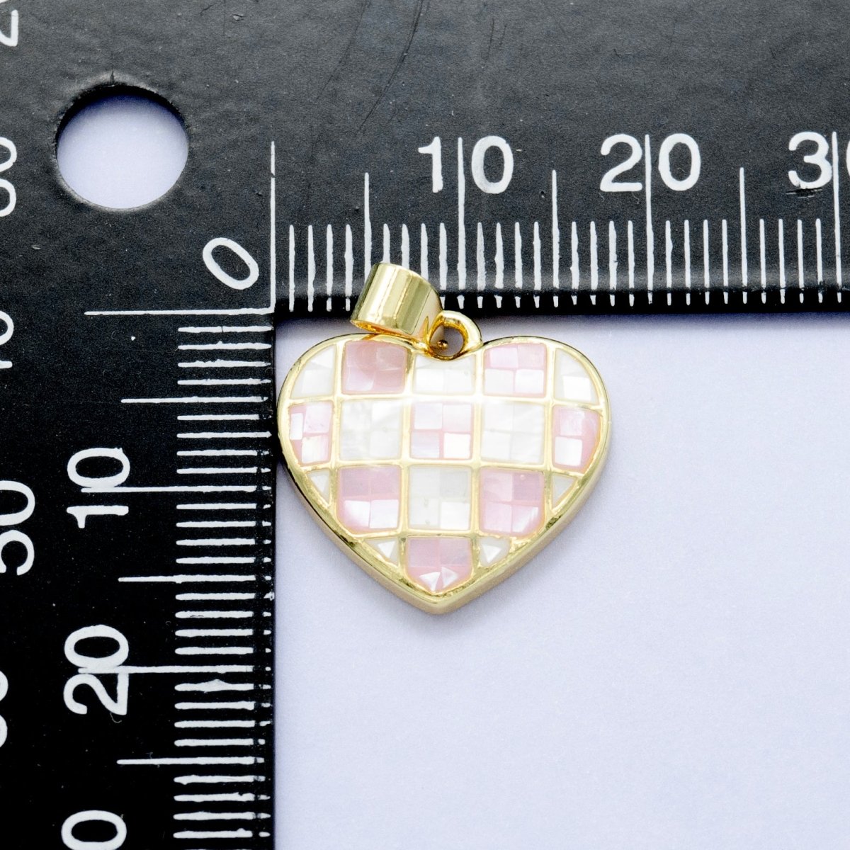 24K Gold Filled Pink-White Checkered Opal Heart Pendant | AA1453