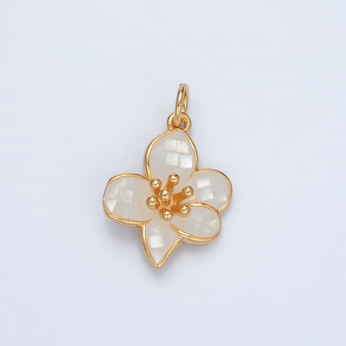 24K Gold Filled Pink, White Opal Hibiscus Flower Mini Charm | AG877