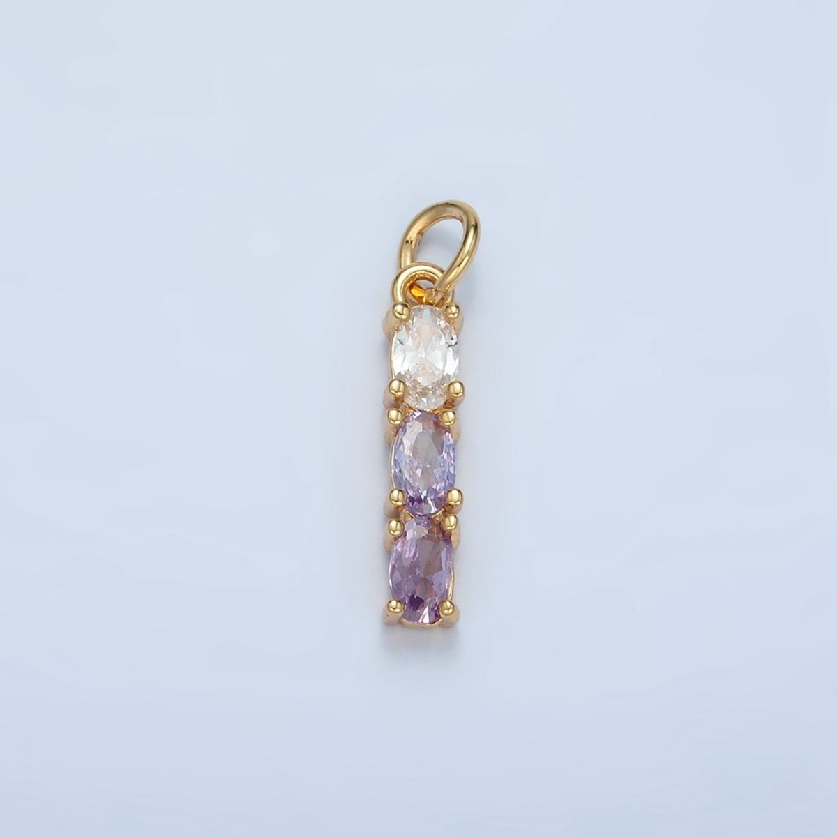 24K Gold Filled Purple, Green, Pink, Blue Gradient Triple Oval CZ Linear Charm | X568 X569