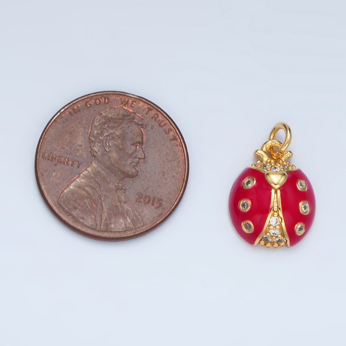 24K Gold Filled Red and Pink Enamel CZ Micro Paved Ladybug Insect Animal Charm | AG-622