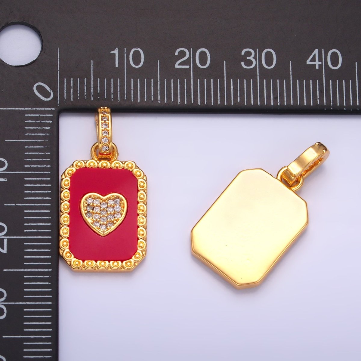24K Gold Filled Red Carnelian, Shell Pearl Heart Micro Paved Snap Bail Pendant | AA1056
