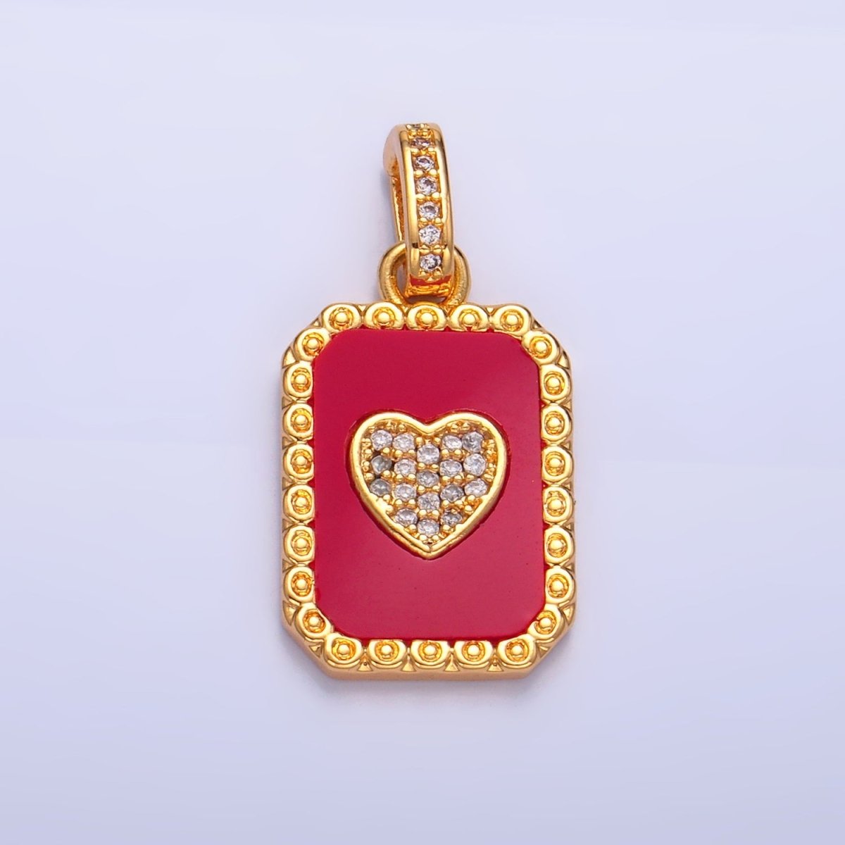24K Gold Filled Red Carnelian, Shell Pearl Heart Micro Paved Snap Bail Pendant | AA1056