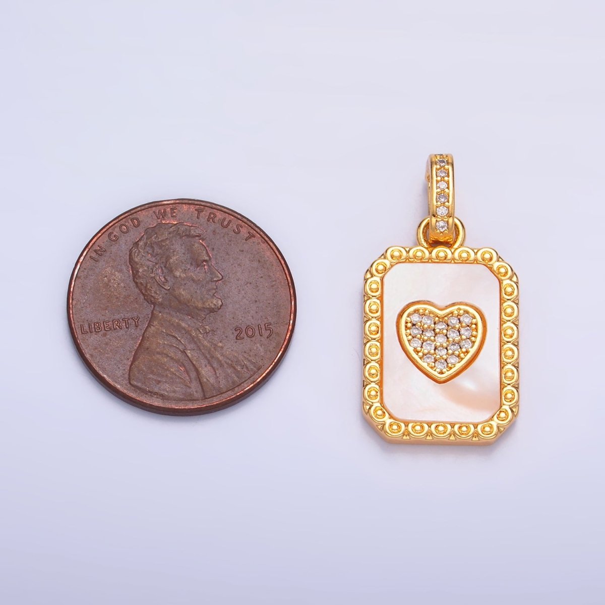24K Gold Filled Red Carnelian, Shell Pearl Heart Micro Paved Snap Bail Pendant | AA1056