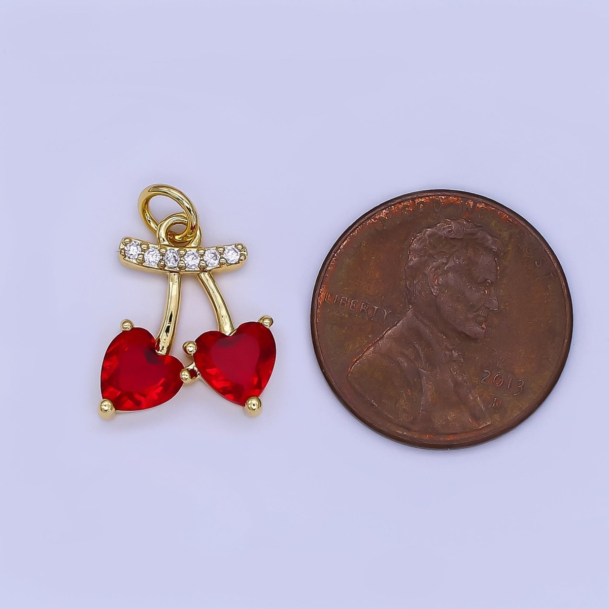 24K Gold Filled Red Cherry Heart Micro Paved CZ Charm | AF500