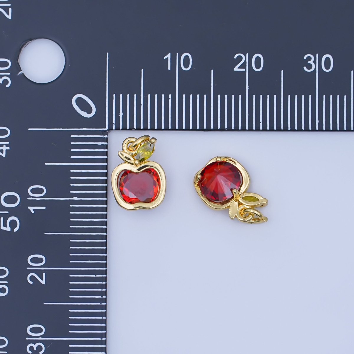 24K Gold Filled Red CZ Apple Fruit Bezel Mini Charm | AF445