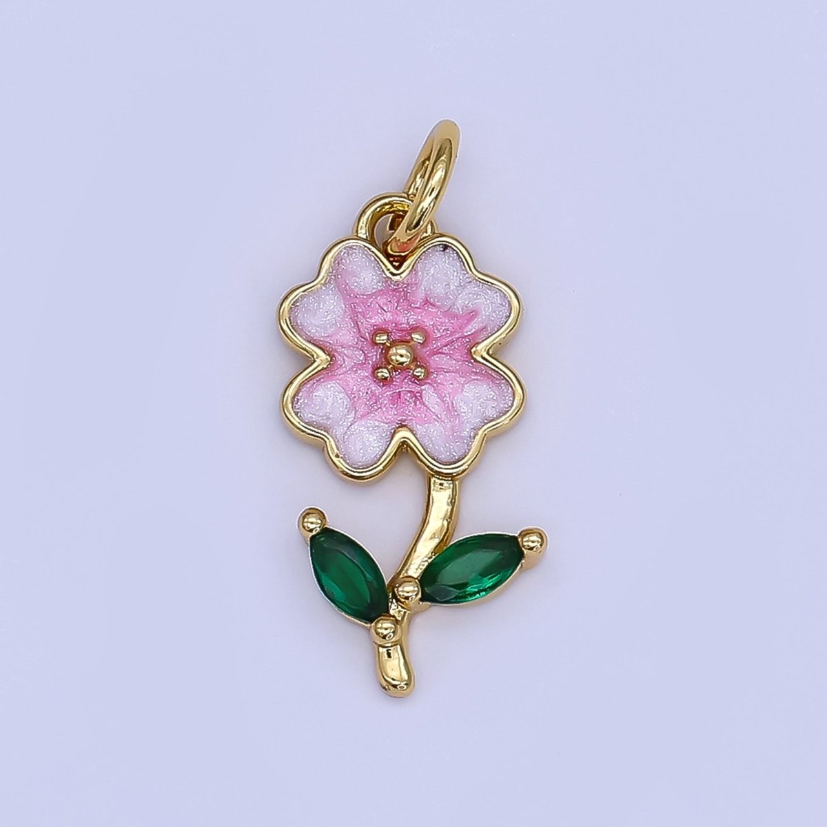 24K Gold Filled Red, Green, Pink Enamel Daisy Flower Charm | AF506 - AF507