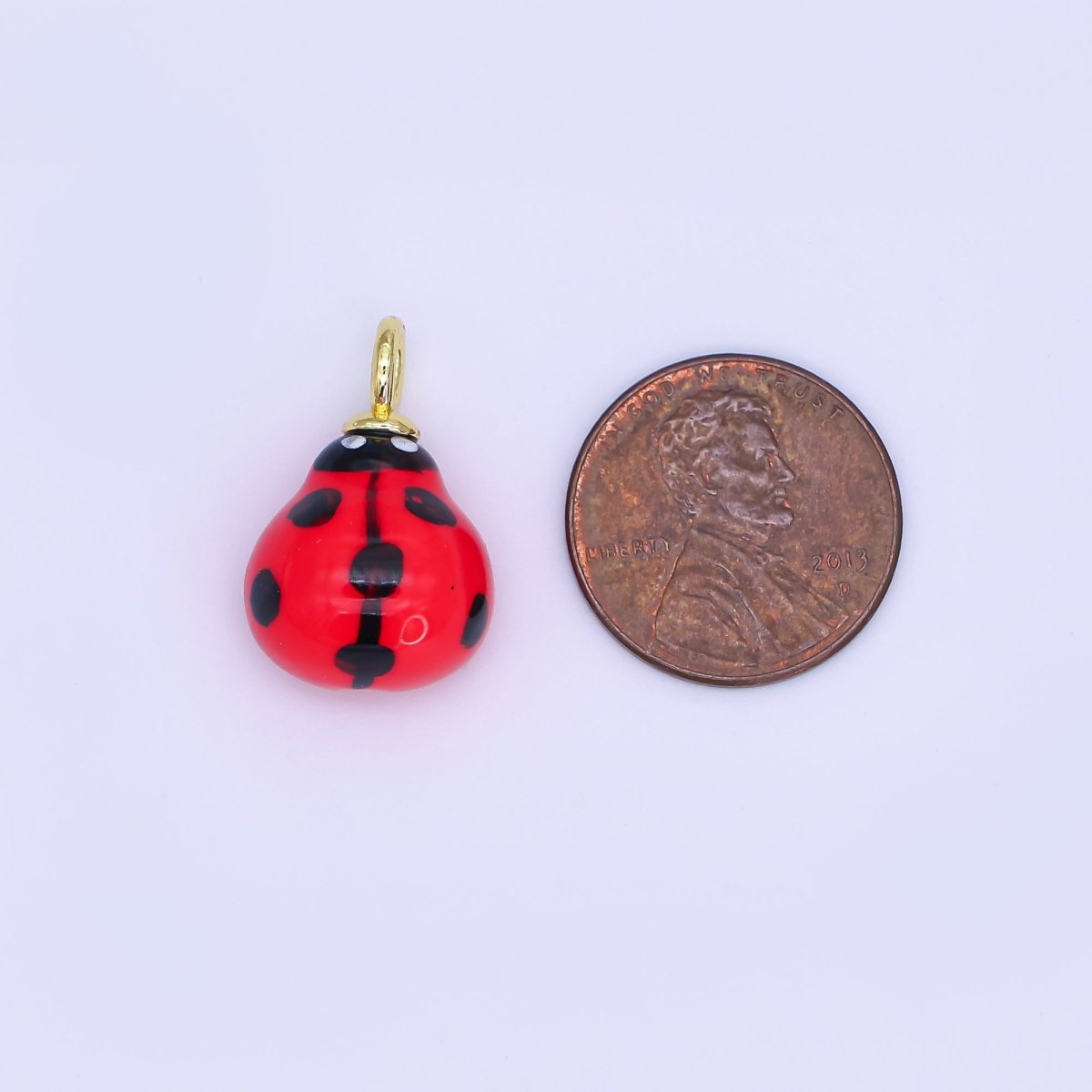 24K Gold Filled Red Ladybug Insect Ceramic Drop Pendant | E573