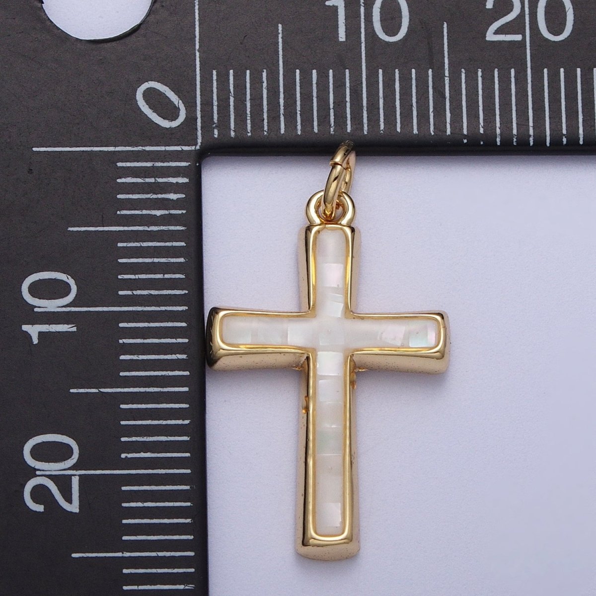 24K Gold Filled Religious Cross Black, White, Blue, Pink Shell Opal Charm | C-218 C-233 C-234 C-241