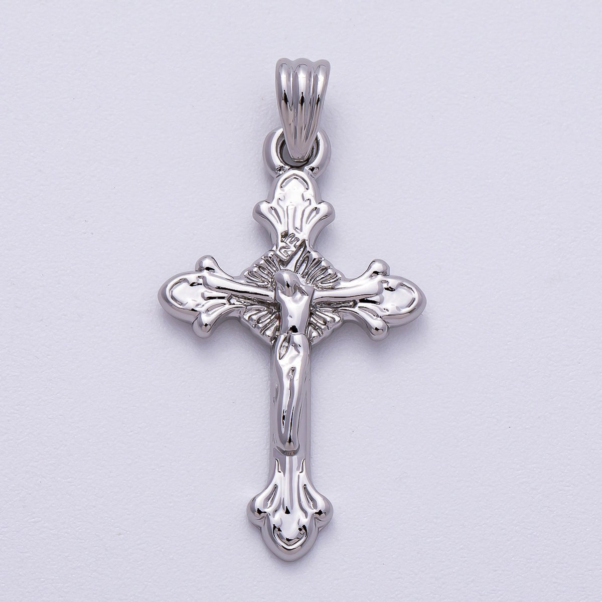 24K Gold Filled Religious Crucifix Fleur Cross Pendant in Gold & Silver | AA1609
