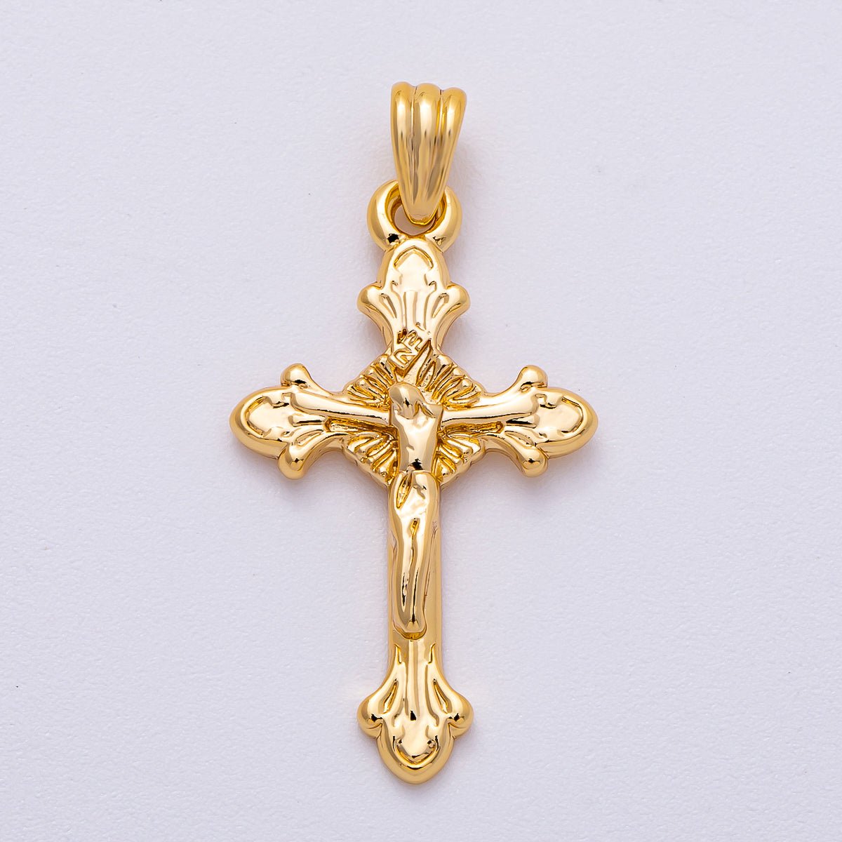 24K Gold Filled Religious Crucifix Fleur Cross Pendant in Gold & Silver | AA1609