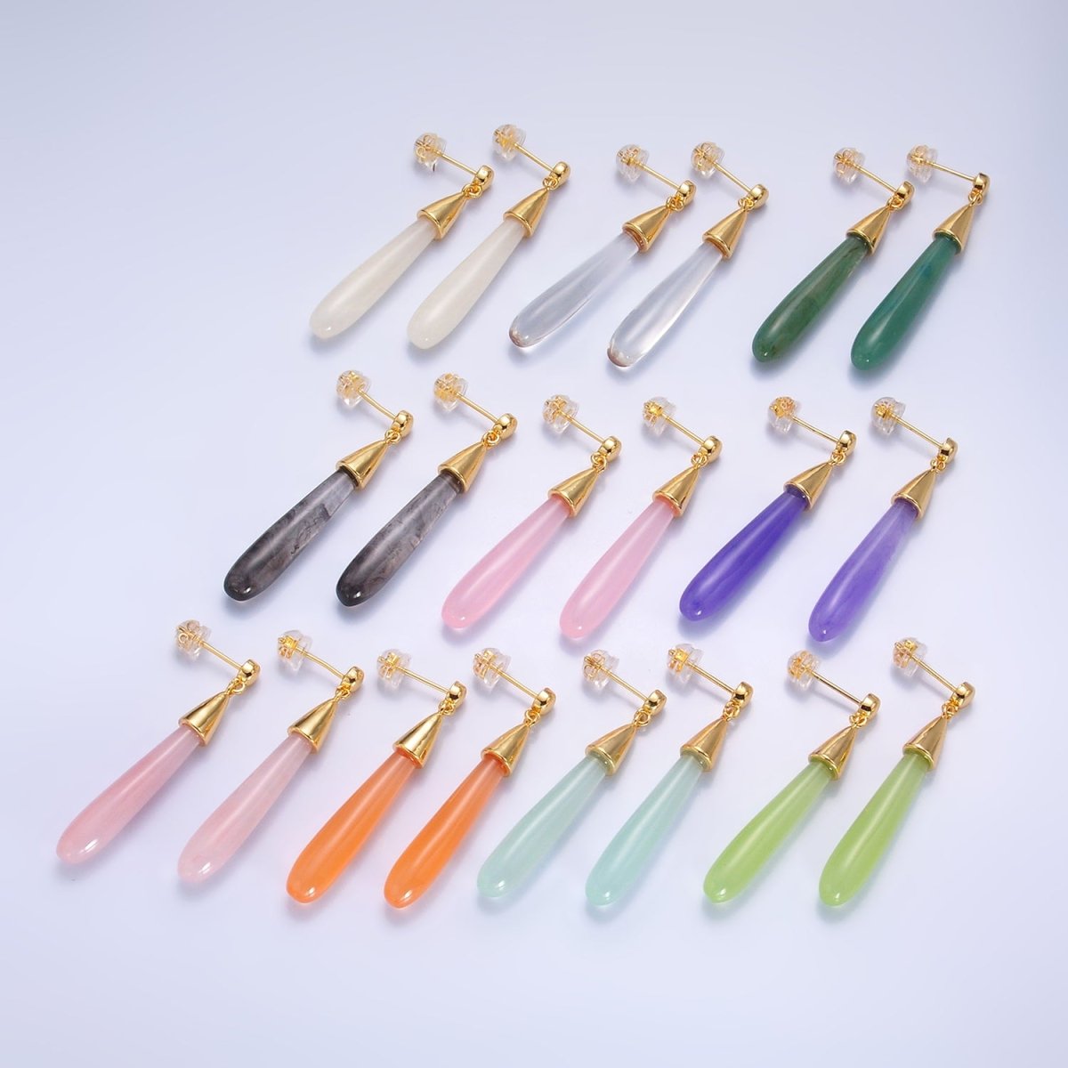 24K Gold Filled Resin Tube Drop Stud Earrings | V190 - V494