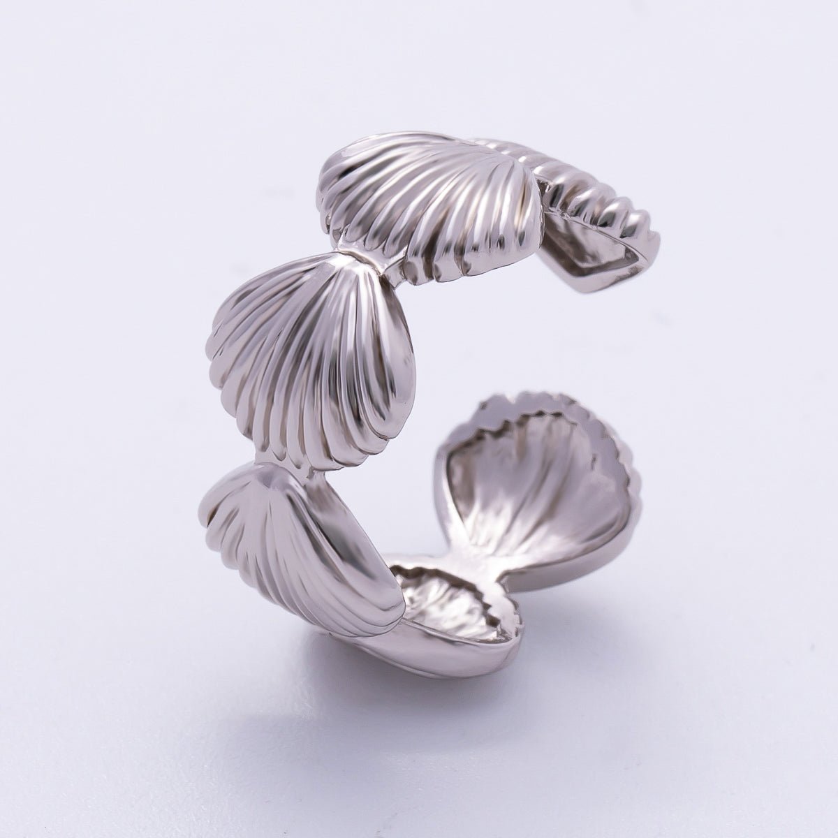 24K Gold Filled Ribbed Sea Clam Shell Adjustable Wide Ring in Gold & Silver | O1462 Rings-00059