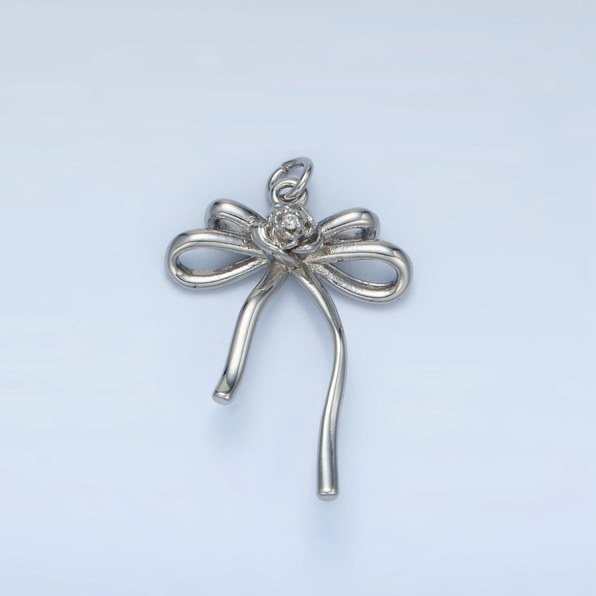 24K Gold Filled 24.5mm Rose Flower Ribbon Bow Multidimensional Charm in Gold & Silver | E373