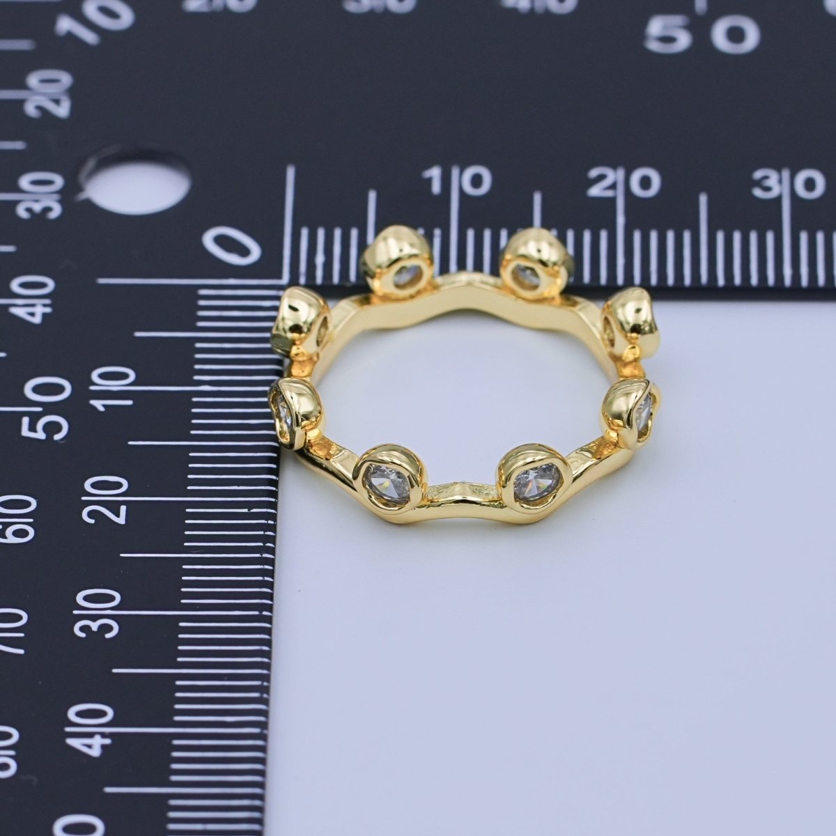 24K Gold Filled Round Clear CZ Wave Stacking Band Ring | O849