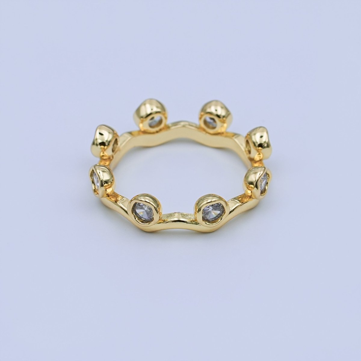24K Gold Filled Round Clear CZ Wave Stacking Band Ring | O849