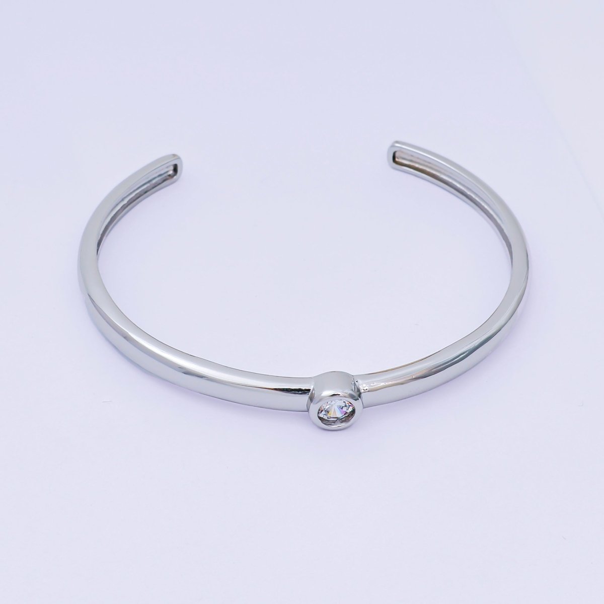 24K Gold Filled Round CZ Minimalist Bangle Cuff Bracelet in Gold & Silver | WA-03097 WA-03094