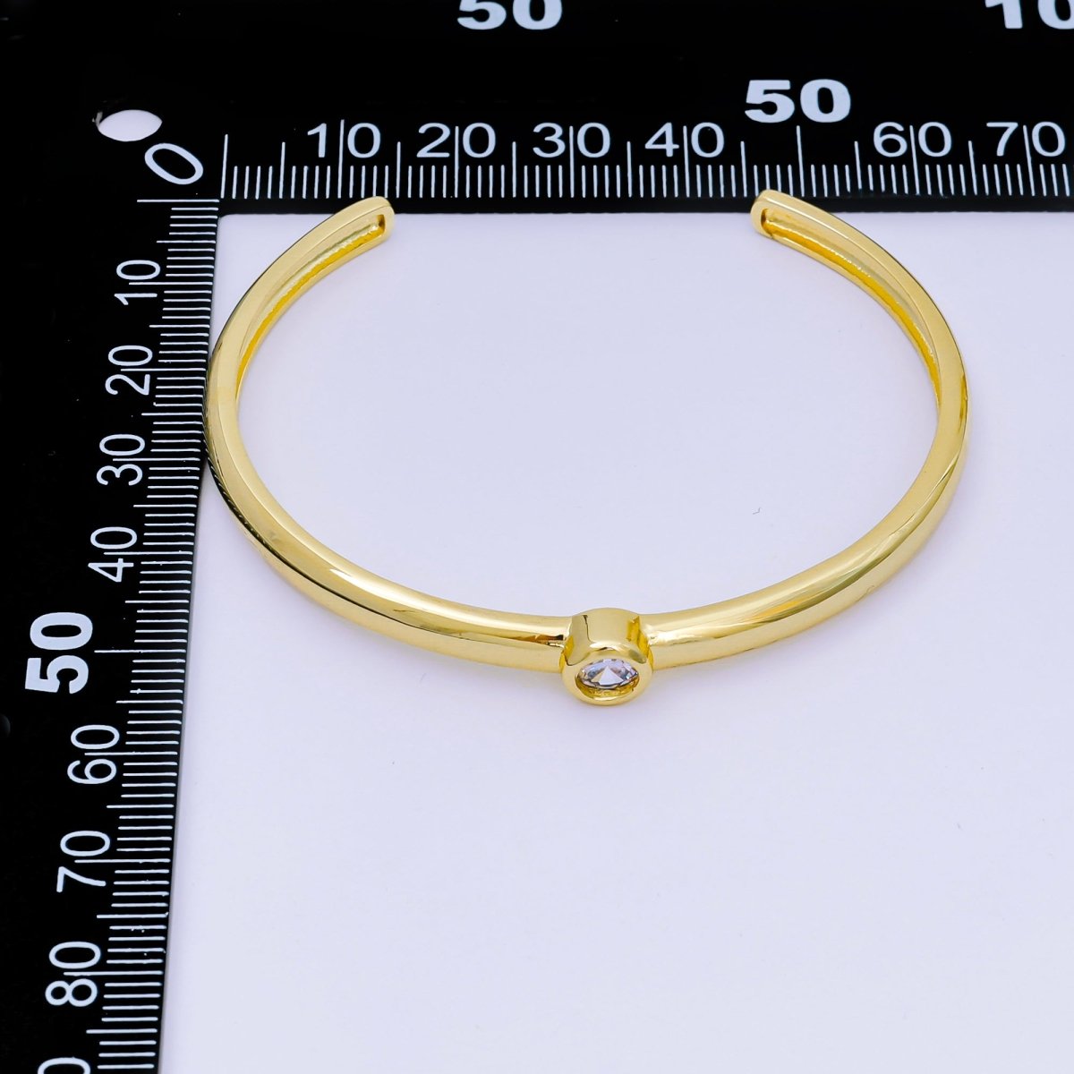 24K Gold Filled Round CZ Minimalist Bangle Cuff Bracelet in Gold & Silver | WA-03097 WA-03094