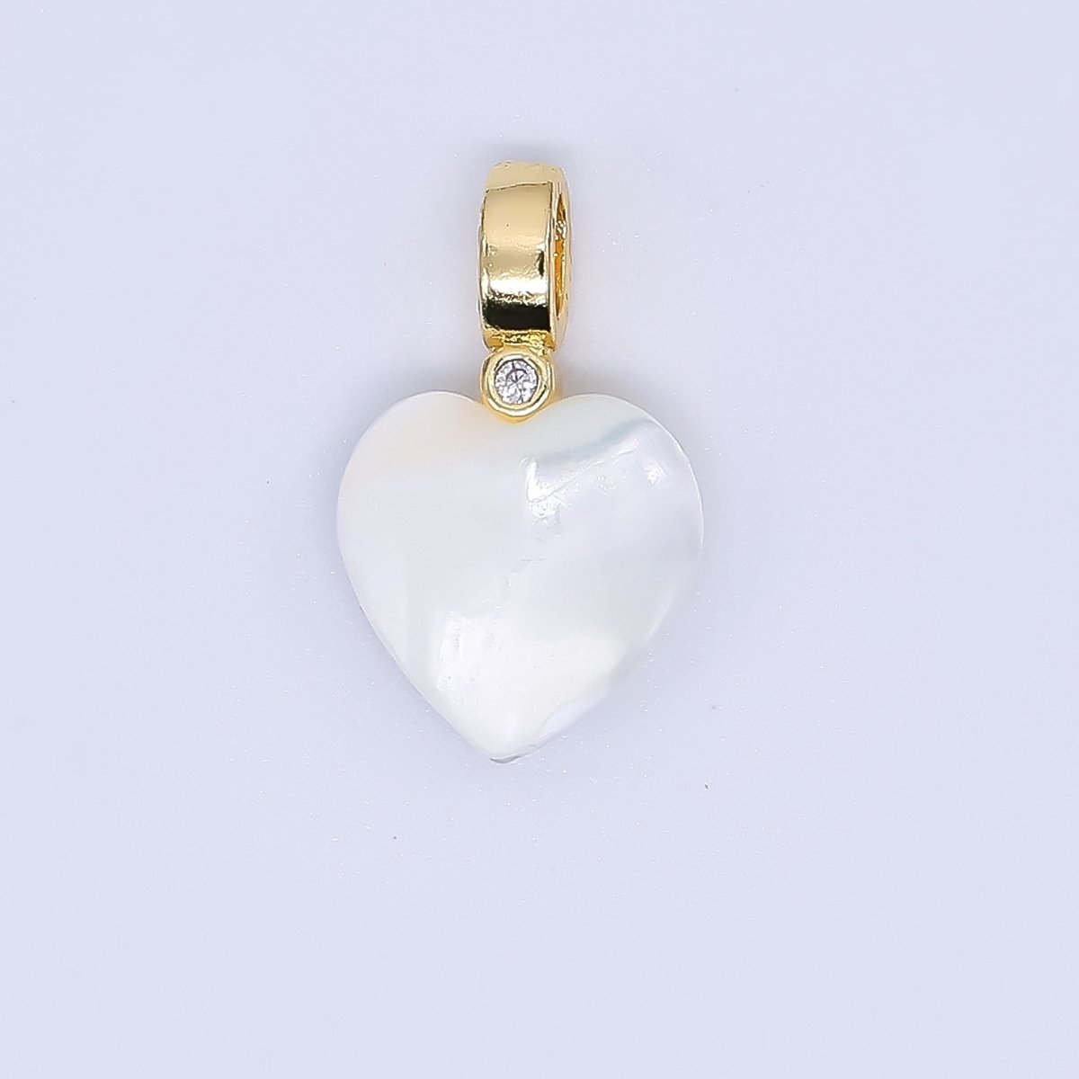24K Gold Filled Round CZ Shell Pearl Love Heart Charm | AF-556 AF-557