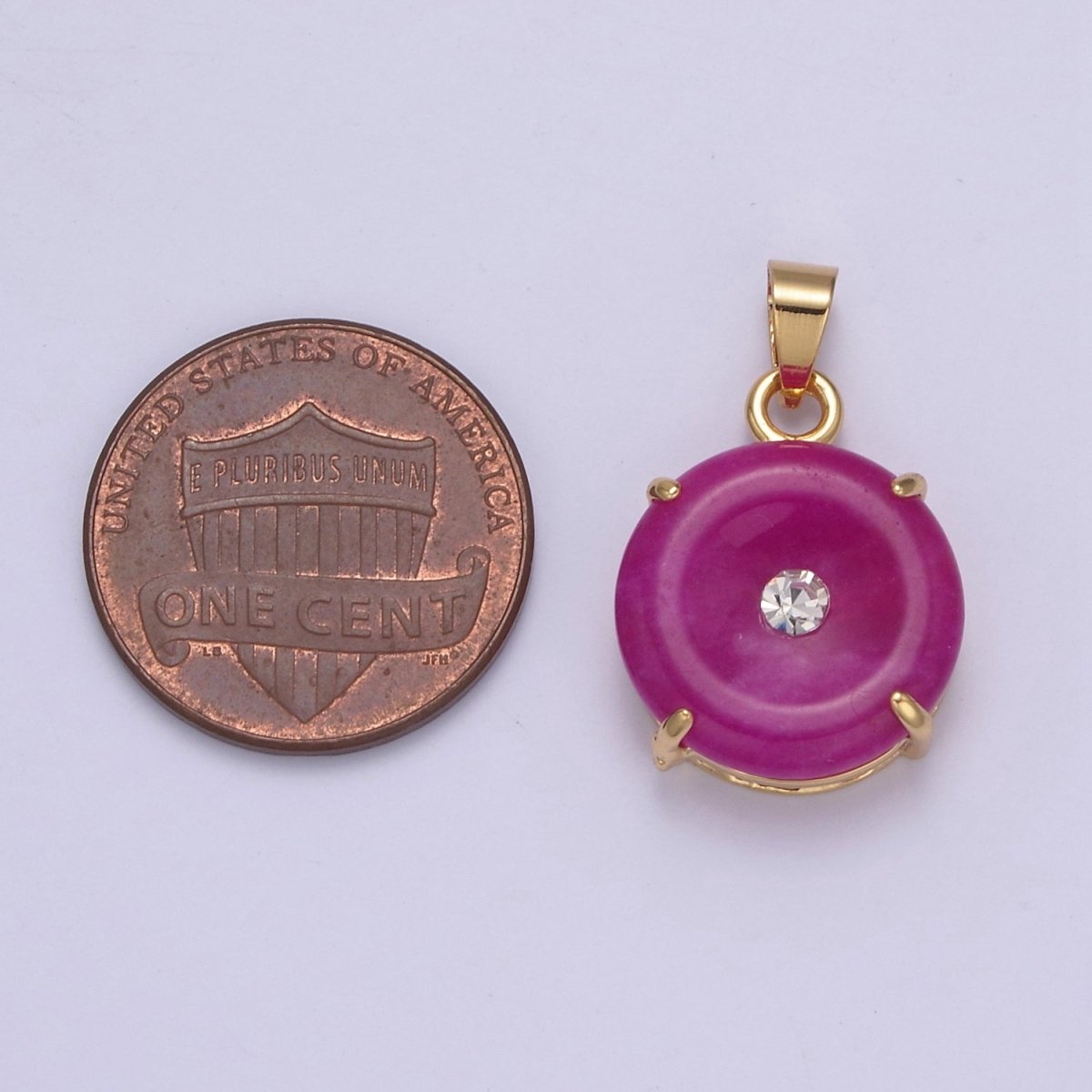 24k Gold Filled Round Jade Stone charm, Green, Purple Donut Stone Pendant w/ Micro Pave Stone Pendant W-640 W-641 AA-099 AA-100