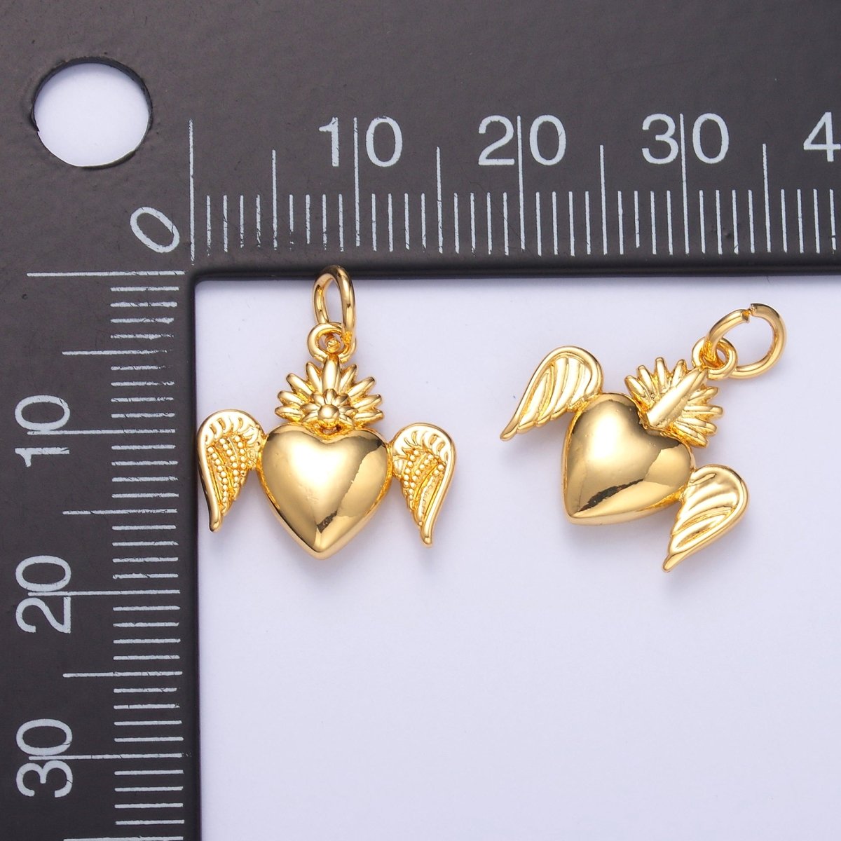 24K Gold Filled Sacred Heart Wings Multidimensional 3D Charm in Gold & Silver | N052