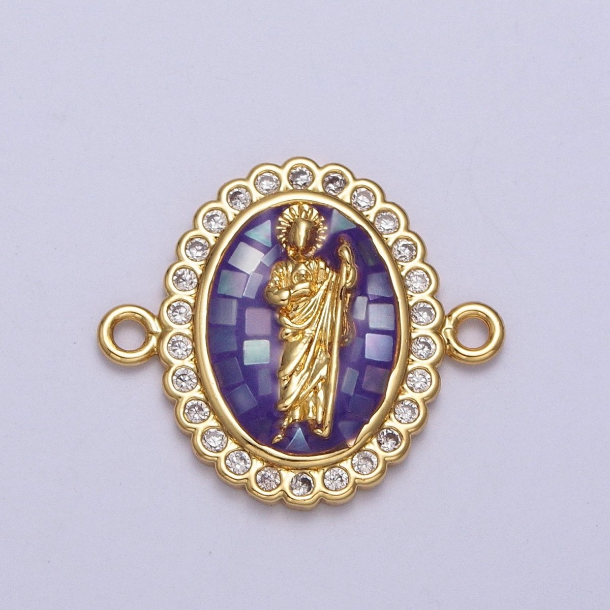 24K Gold Filled Saint St. Jude White, Pink, Purple Shell Opal Link Connector | Y-662 ~ Y-664