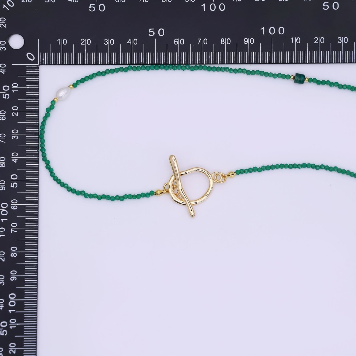 24K Gold Filled Shell Pearl Green Crystal Gemstone 40 Inches Necklace | WA-3084