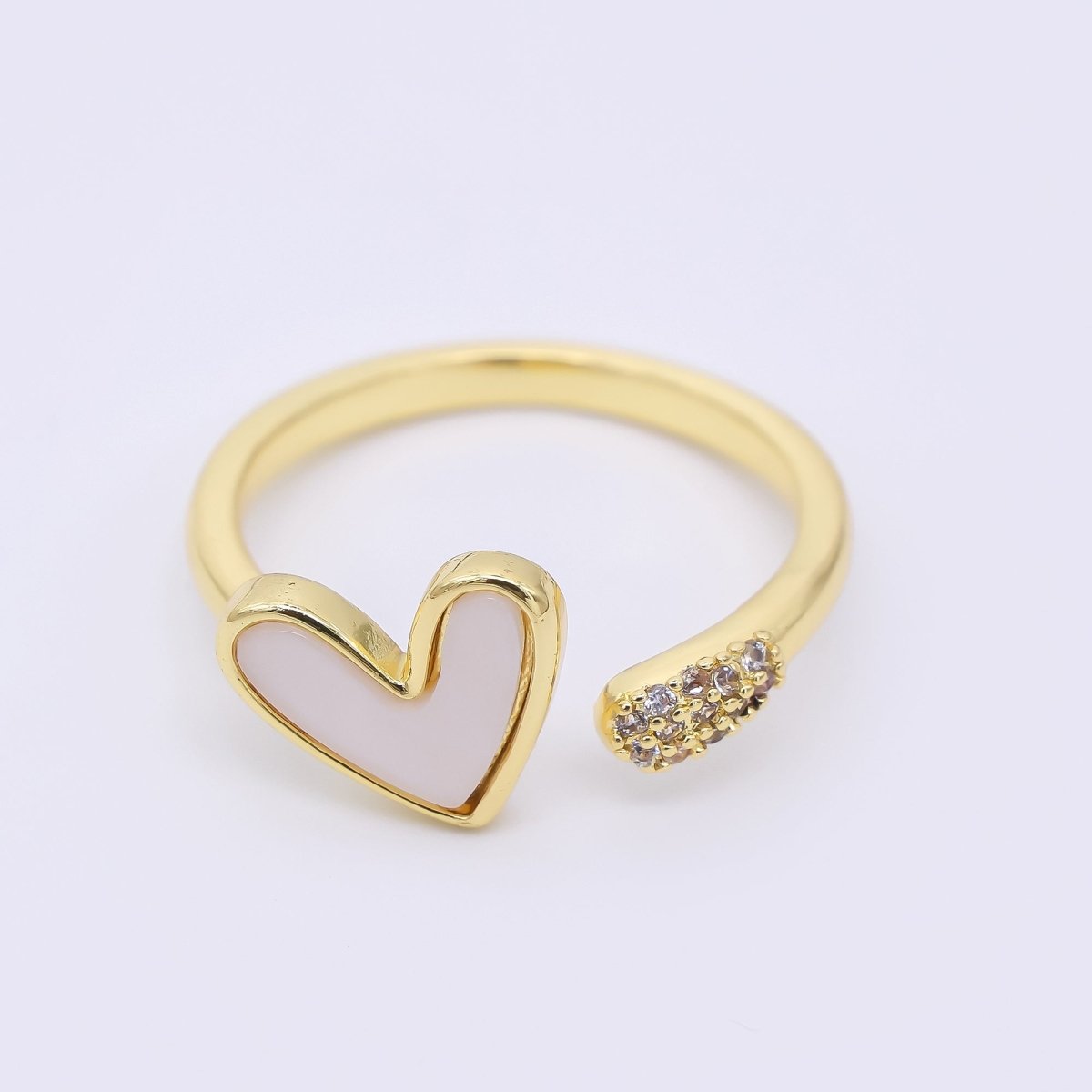 24K Gold Filled Shell Pearl Micro Paved CZ Claw Open Ring | O1443