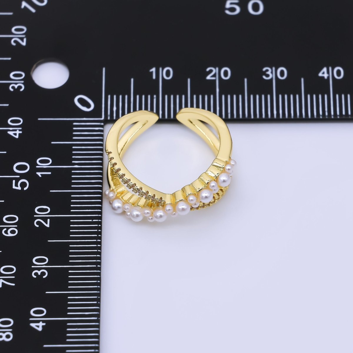24K Gold Filled Shell Pearl Micro Paved CZ Tied Knot Ring | O1164