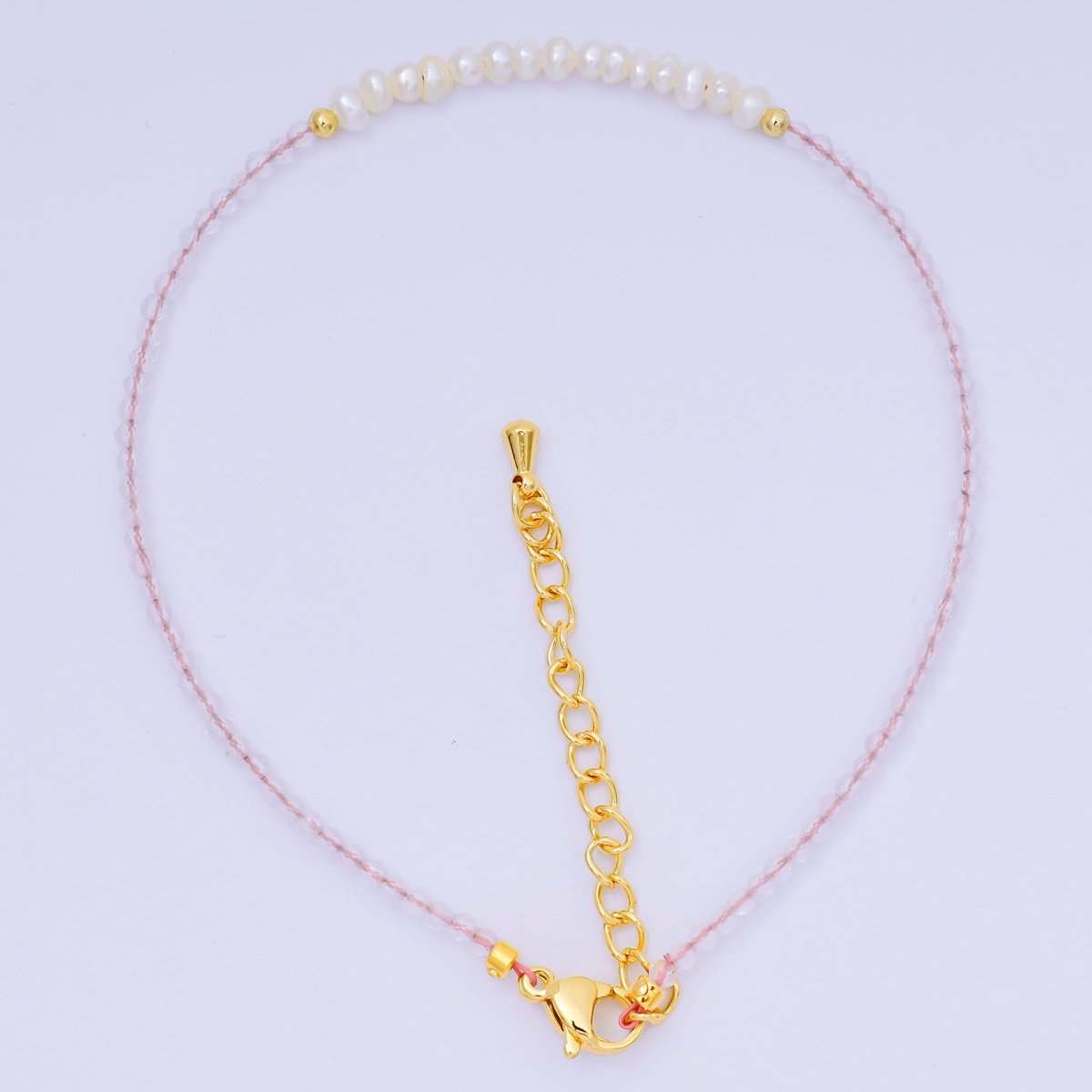 24K Gold Filled Shell Pearl Multifaceted Natural Gemstone Bead 8.66 Inch Bracelet Anklet w. Extender | WA-03718 ~ WA-03740