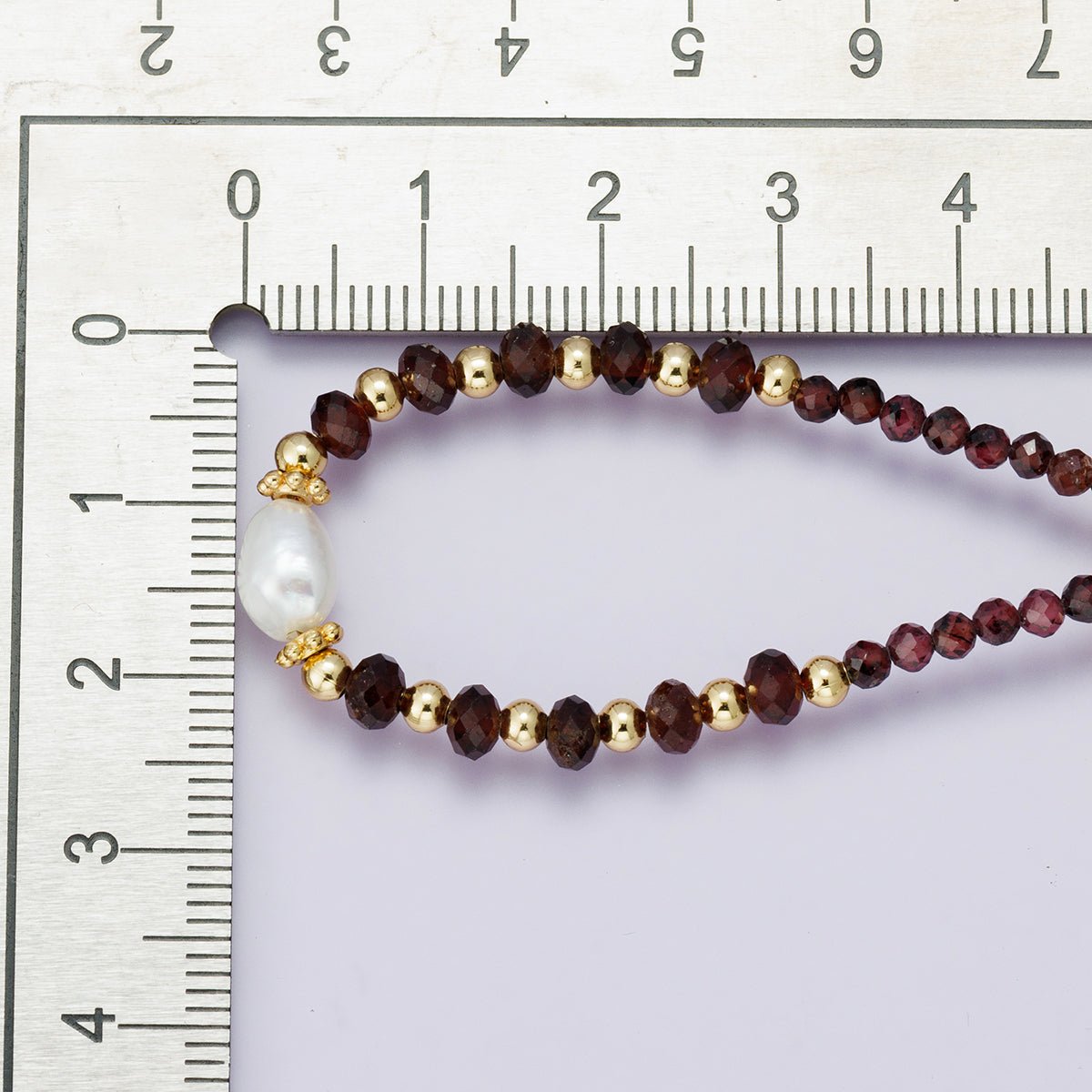 24K Gold Filled Shell Pearl Red Agate Multifaceted Gemstone Ball Paperclip Chain Half 18 Inch Necklace w. Extender | WA-04237