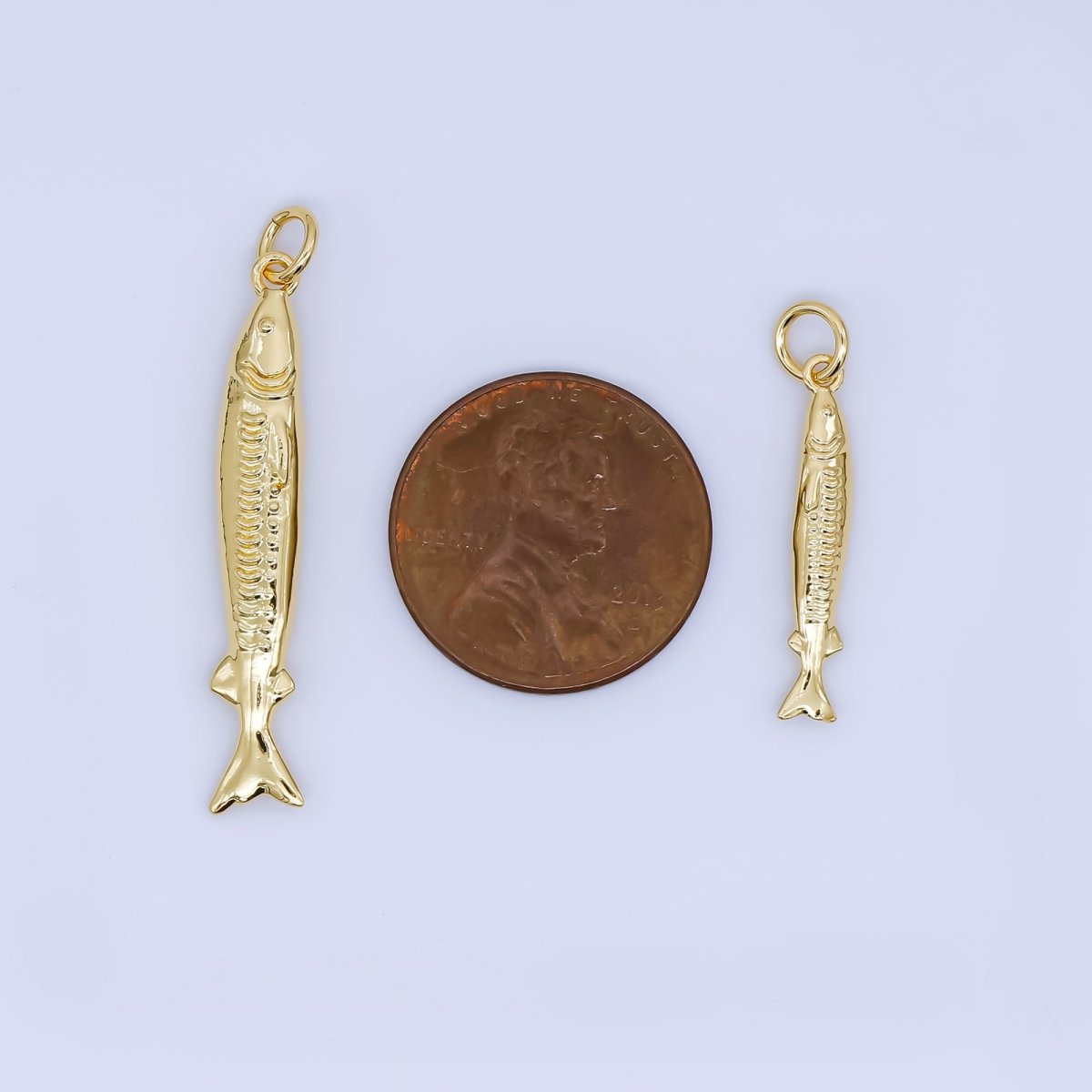 24K Gold Filled Small Sardine charm Under The Sea Ocean Fish Pendant | AJ466 AJ467