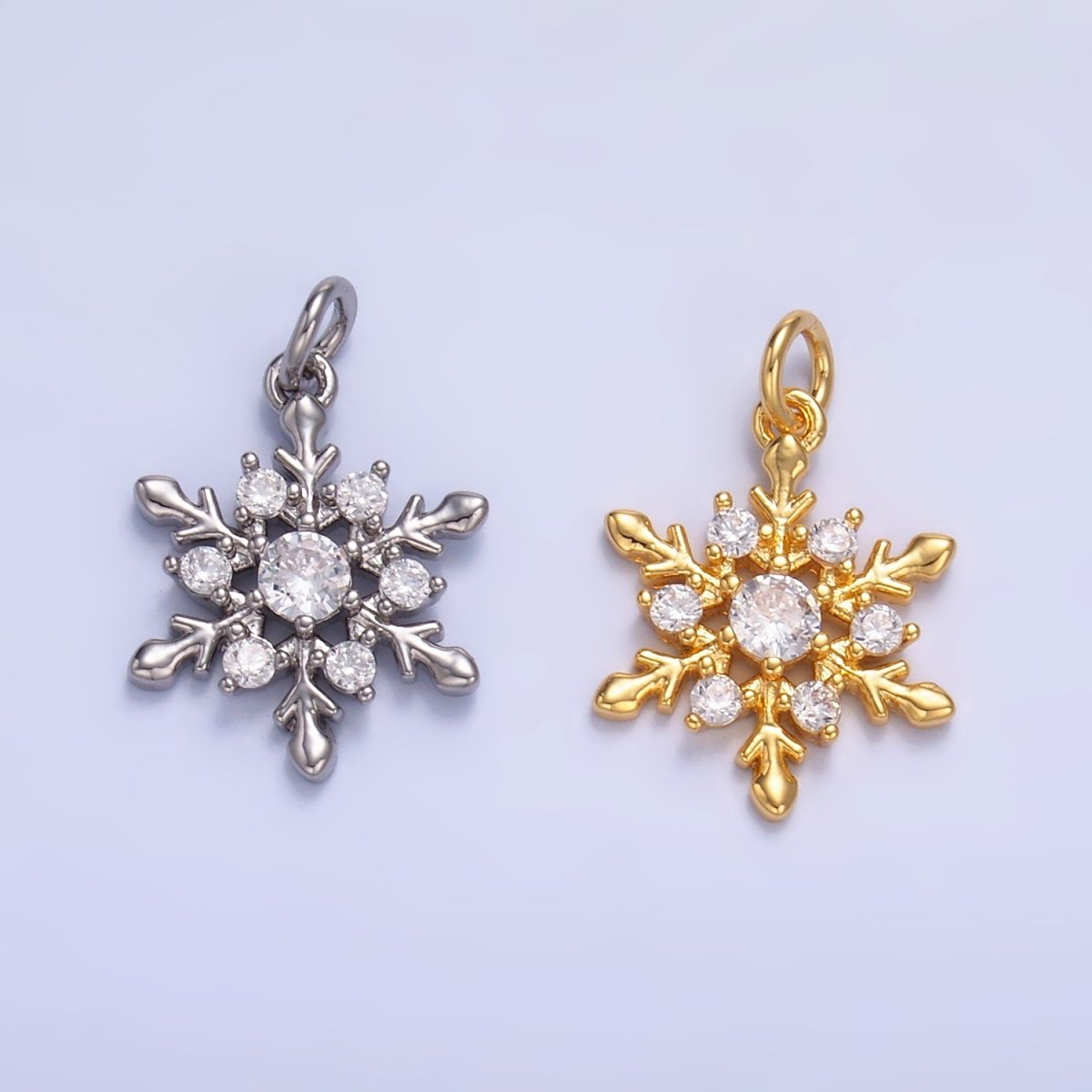 24K Gold Filled 15mm Clear CZ Christmas Snow Weather Charm in Gold & Silver | W830