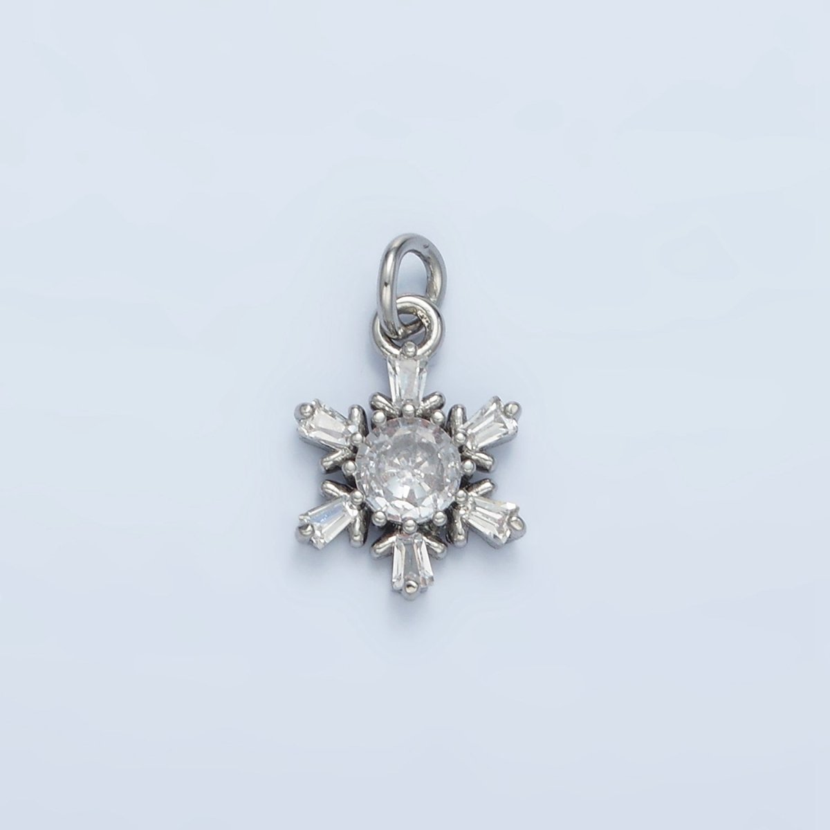24K Gold Filled 12mm Snowflake Baguette CZ Mini Charm in Gold & Silver | E591