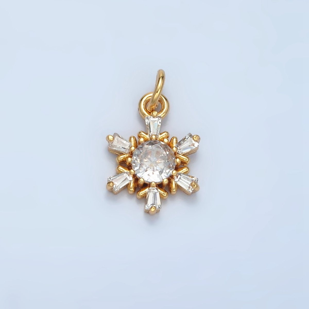 24K Gold Filled 12mm Snowflake Baguette CZ Mini Charm in Gold & Silver | E591