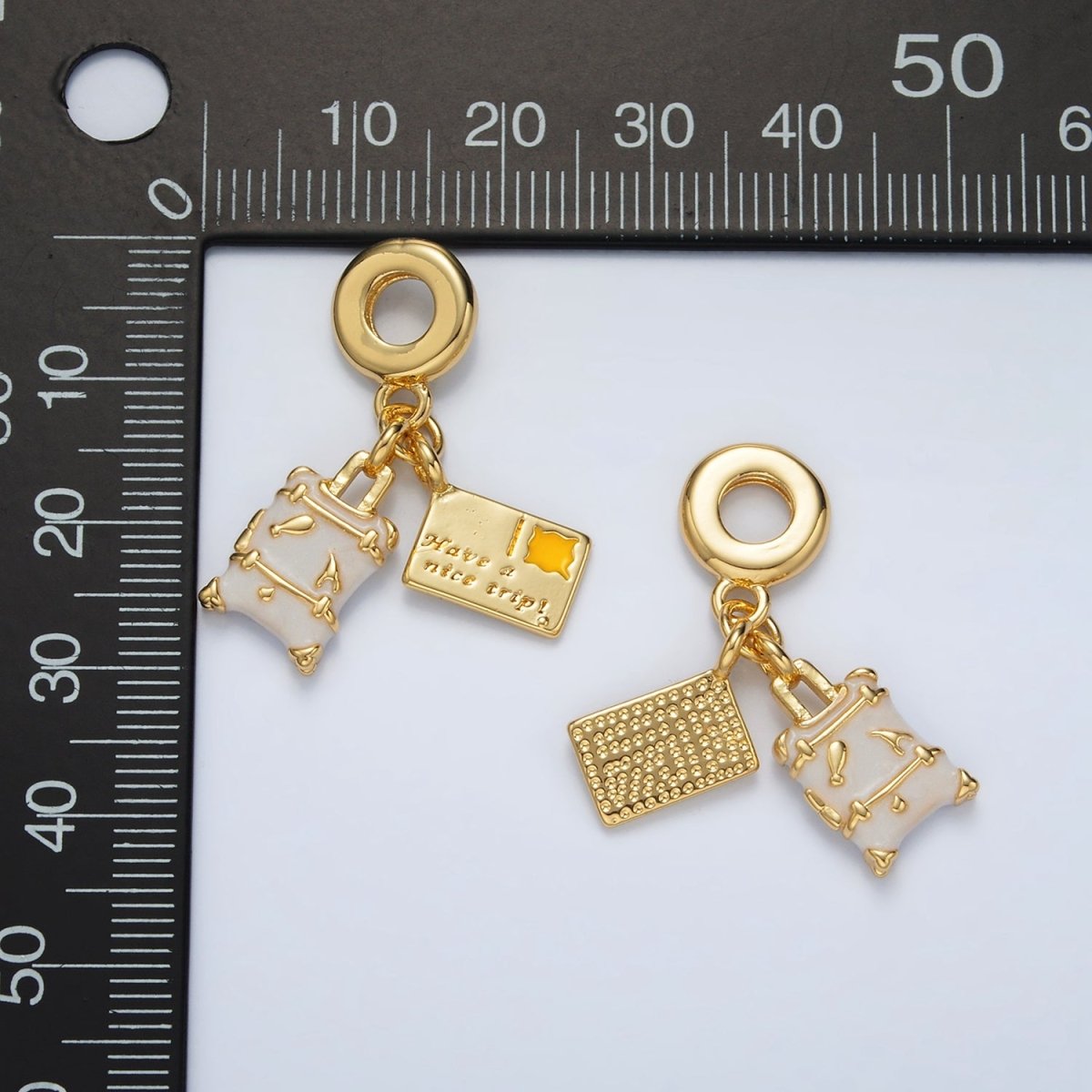 24K Gold Filled Suitcase Postcard Double Travel Drop Rondelle Bail Pendant | AC091