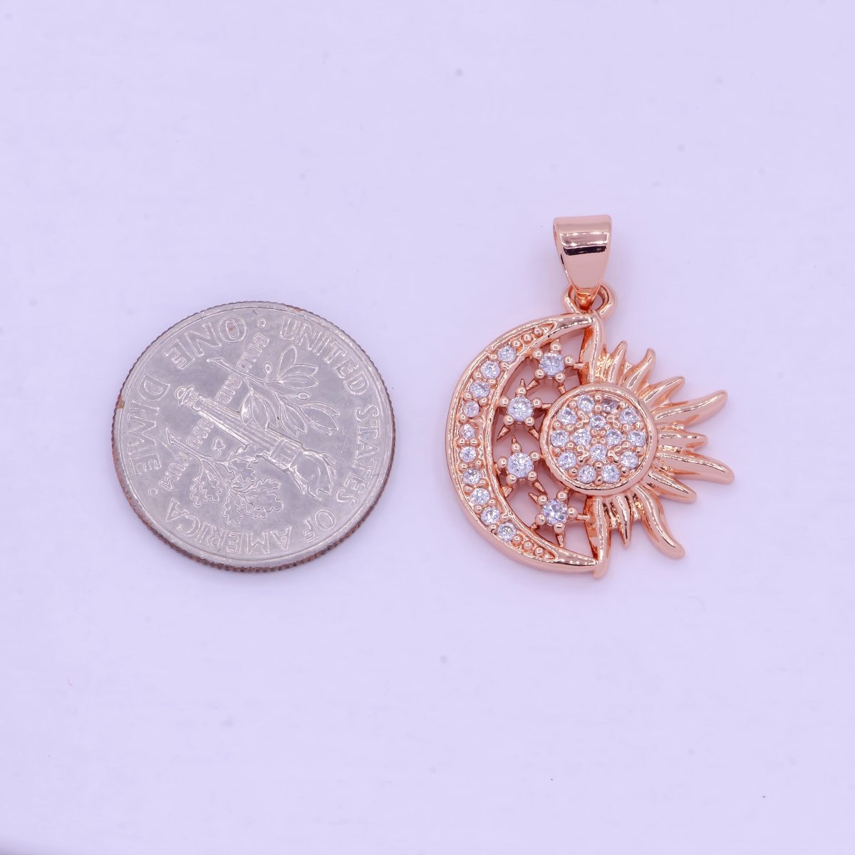 24K Gold Filled Sun and Moon Charm- Micro Pave Celestial Sunshine Charm, Crescent Moon, Sun ray Pendant for Necklace Earring Supply I-912 X-457 X-459
