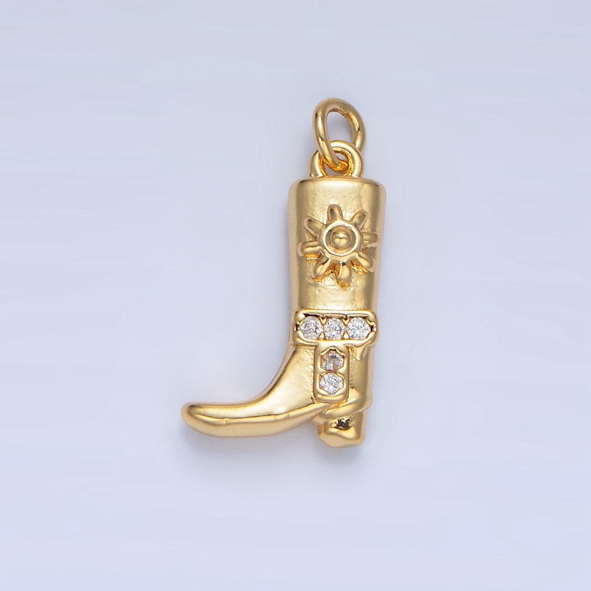 24K Gold Filled 16.5mm Micro Paved CZ Sun Cowboy Boot Charm in Gold & Silver | W076