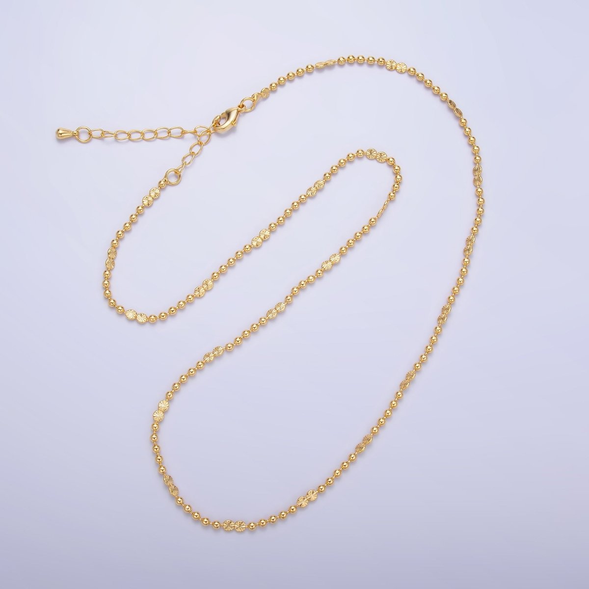 24K Gold Filled Sunburst Satellite Beaded Chain Necklace 17.5 Inch with Extender | WA3238