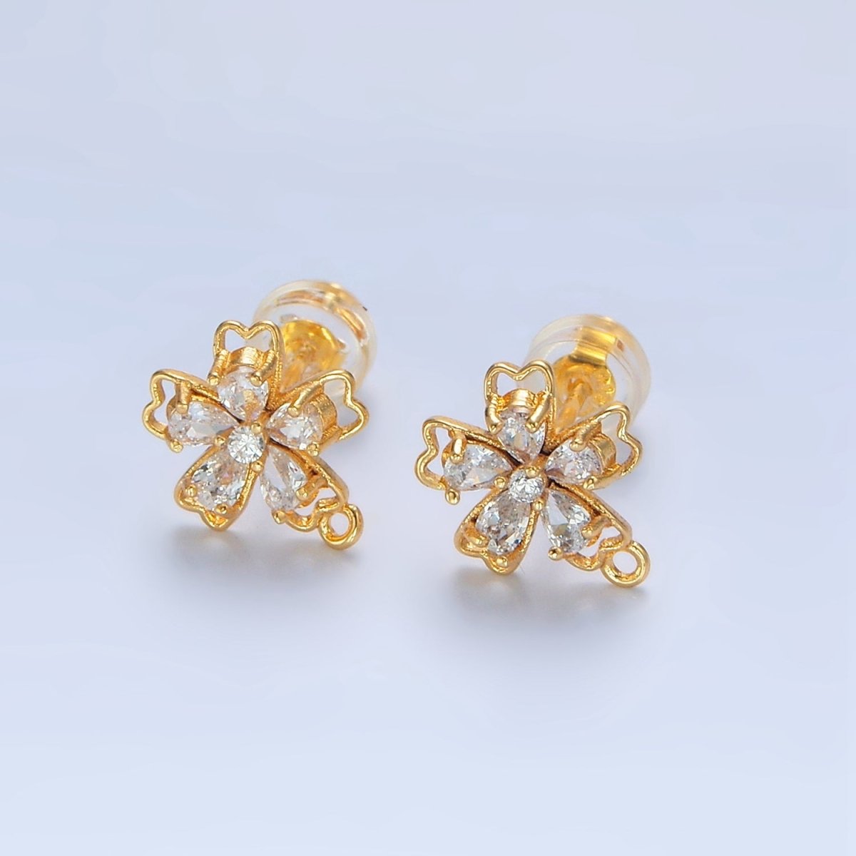 24K Gold Filled Teardrop CZ Flower Drop Stud Earring Findings | Z975