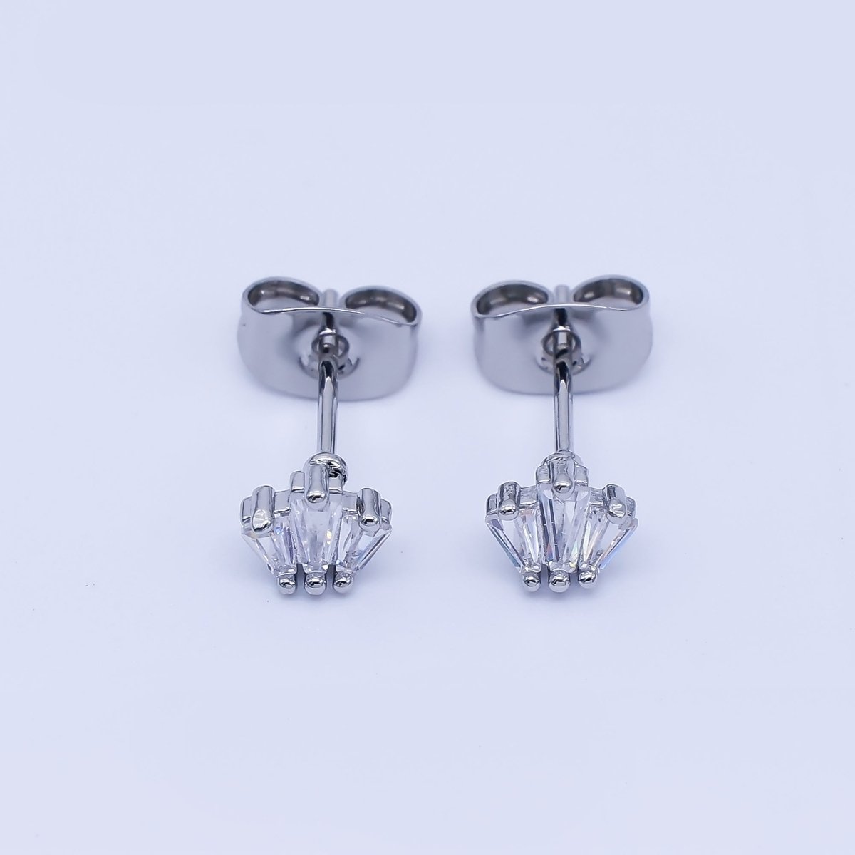 24K Gold Filled Clear CZ Triple Baguette Stud Earrings in Silver & Gold | AB1632