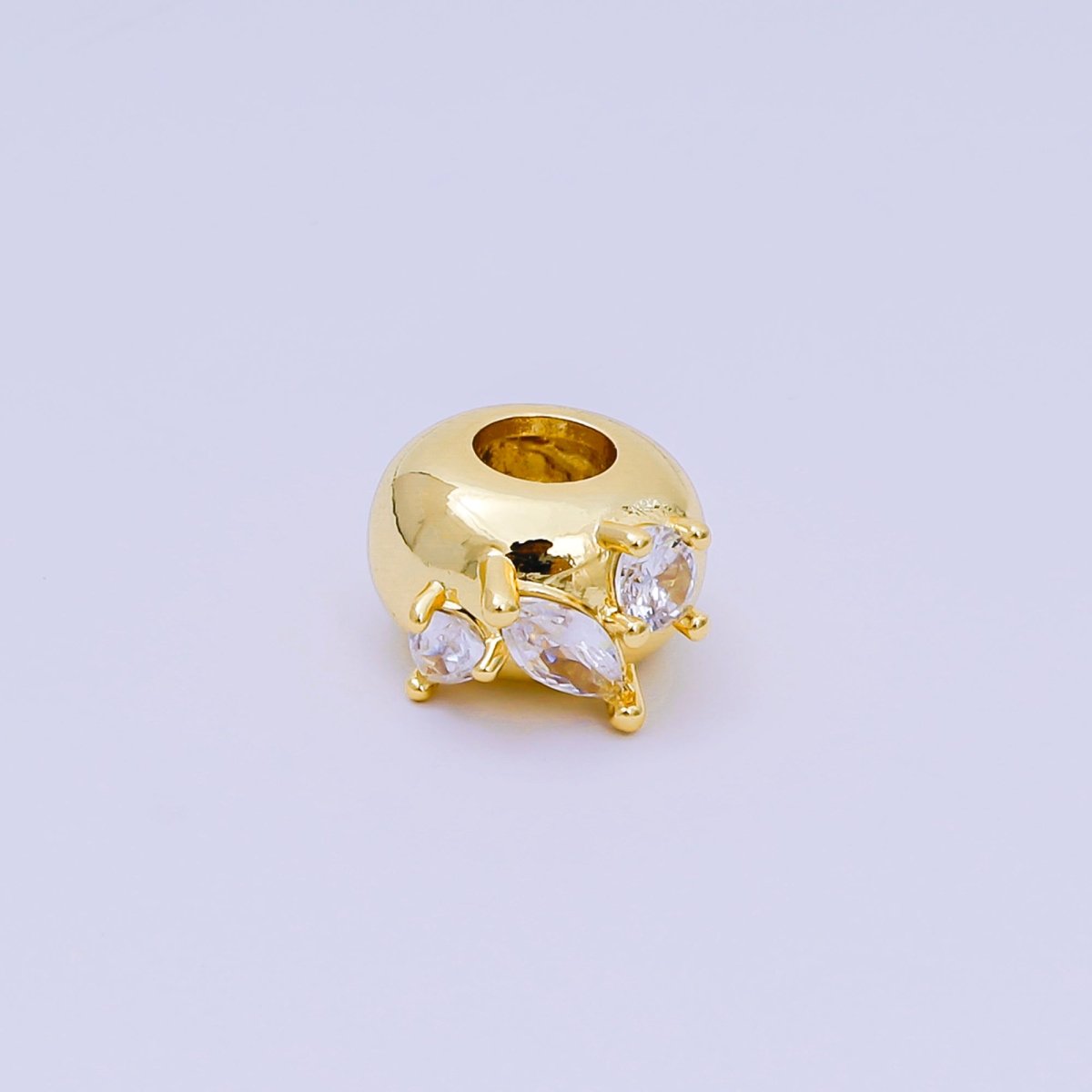 24K Gold Filled Triple Clear Cluster CZ Rondelle Dome Donut Bead Spacer | B-003