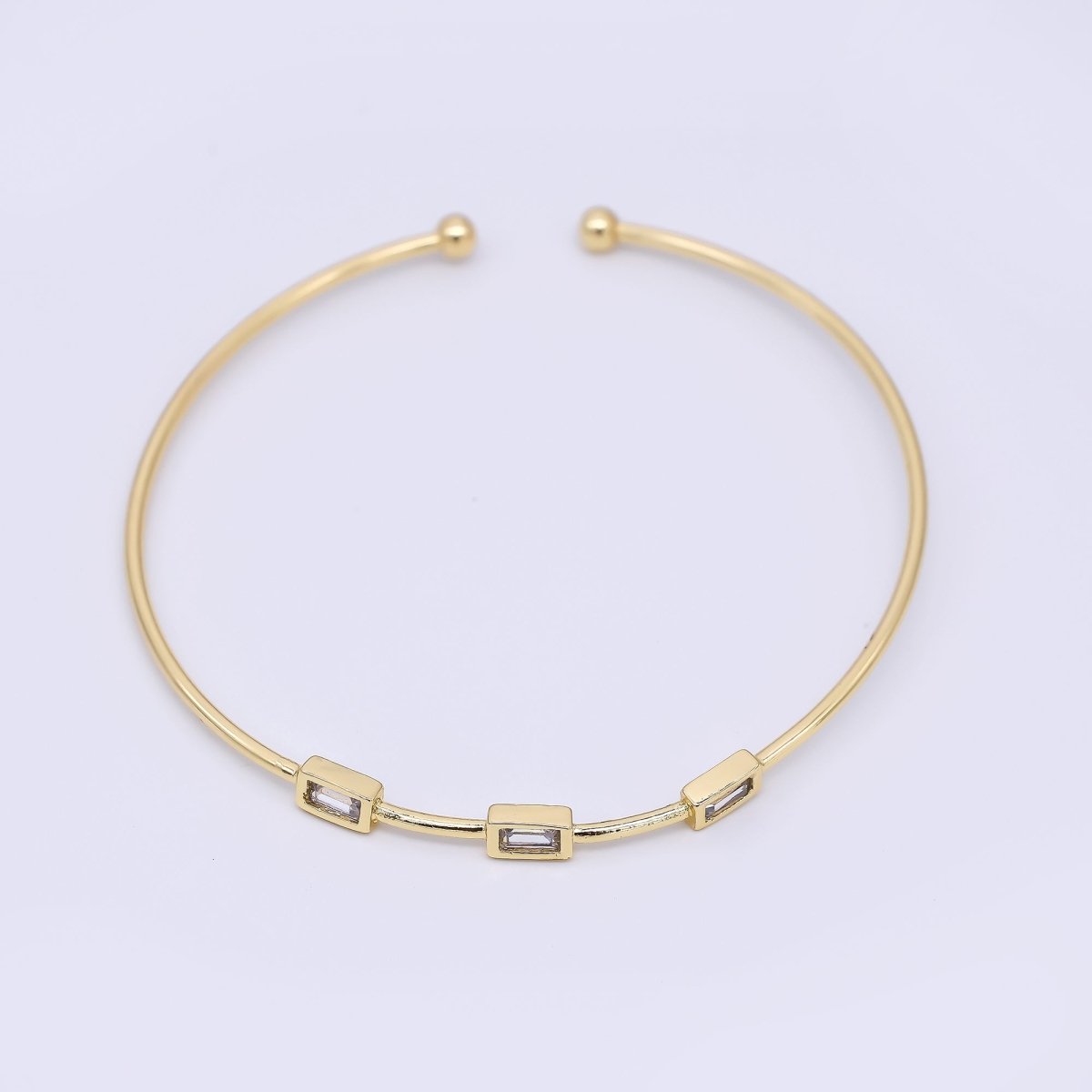 24K Gold Filled Triple Clear Baguette CZ Adjustable Cuff Bracelet | WA-3328
