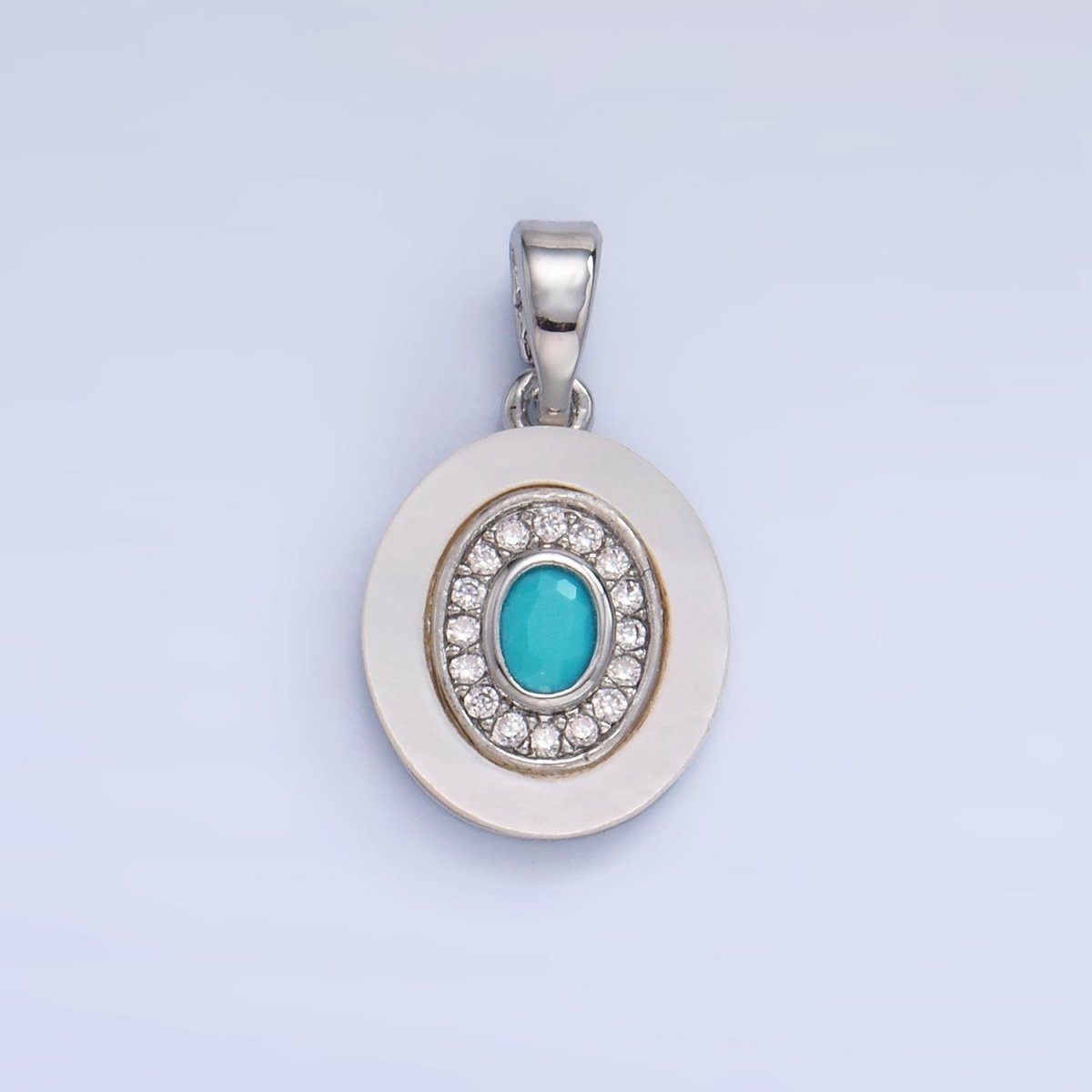 24K Gold Filled Turquoise, Green, Red CZ Shell Pearl Oval Pendant | AA1041 - AA1043
