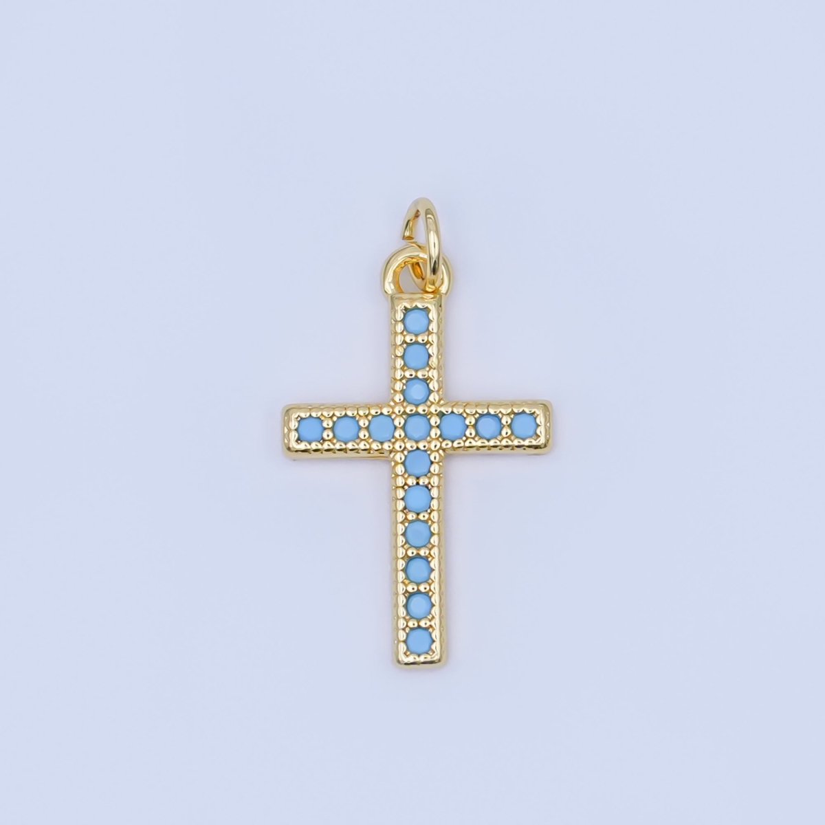 24K Gold Filled 16mm Turquoise Micro Paved Religious Cross Charm | AF440