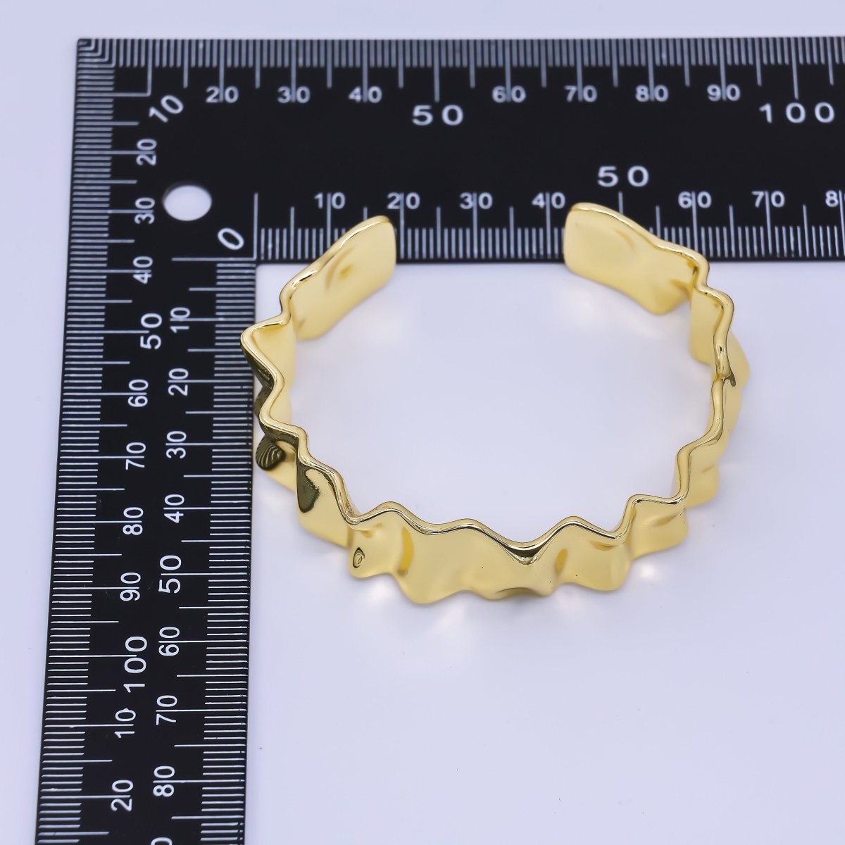 24K Gold Filled Geometric Wave Irregular Cuff Bracelet | WA-03326