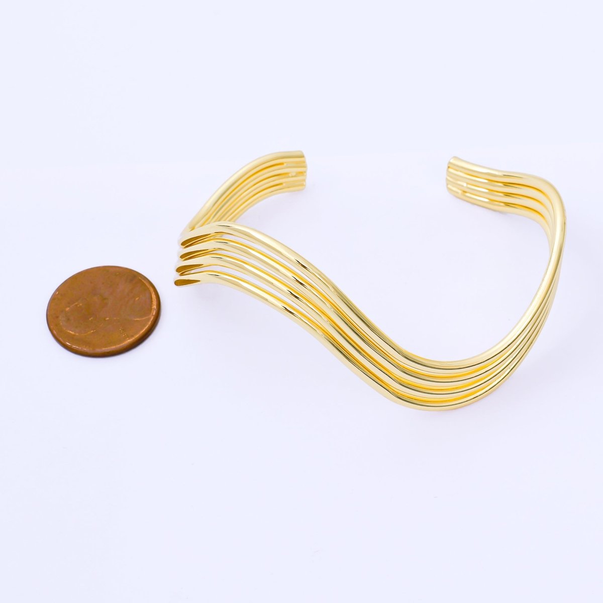 24K Gold Filled Wave Multiple Band Geometric Cuff Bracelet | WA-1495