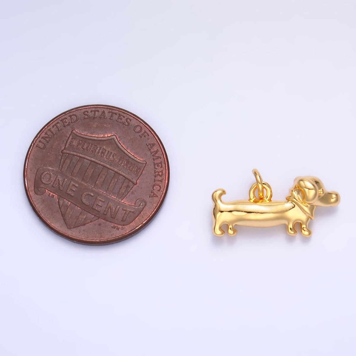 24K Gold Filled 8mm Weiner Dachshund Dog 3D Multidimensional Charm in Gold & Silver | W349