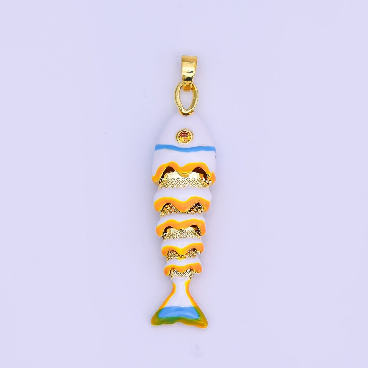24K Gold Filled White, Blue, Red Fish CZ Multidimensional 3D Pendant | AH497 AH498
