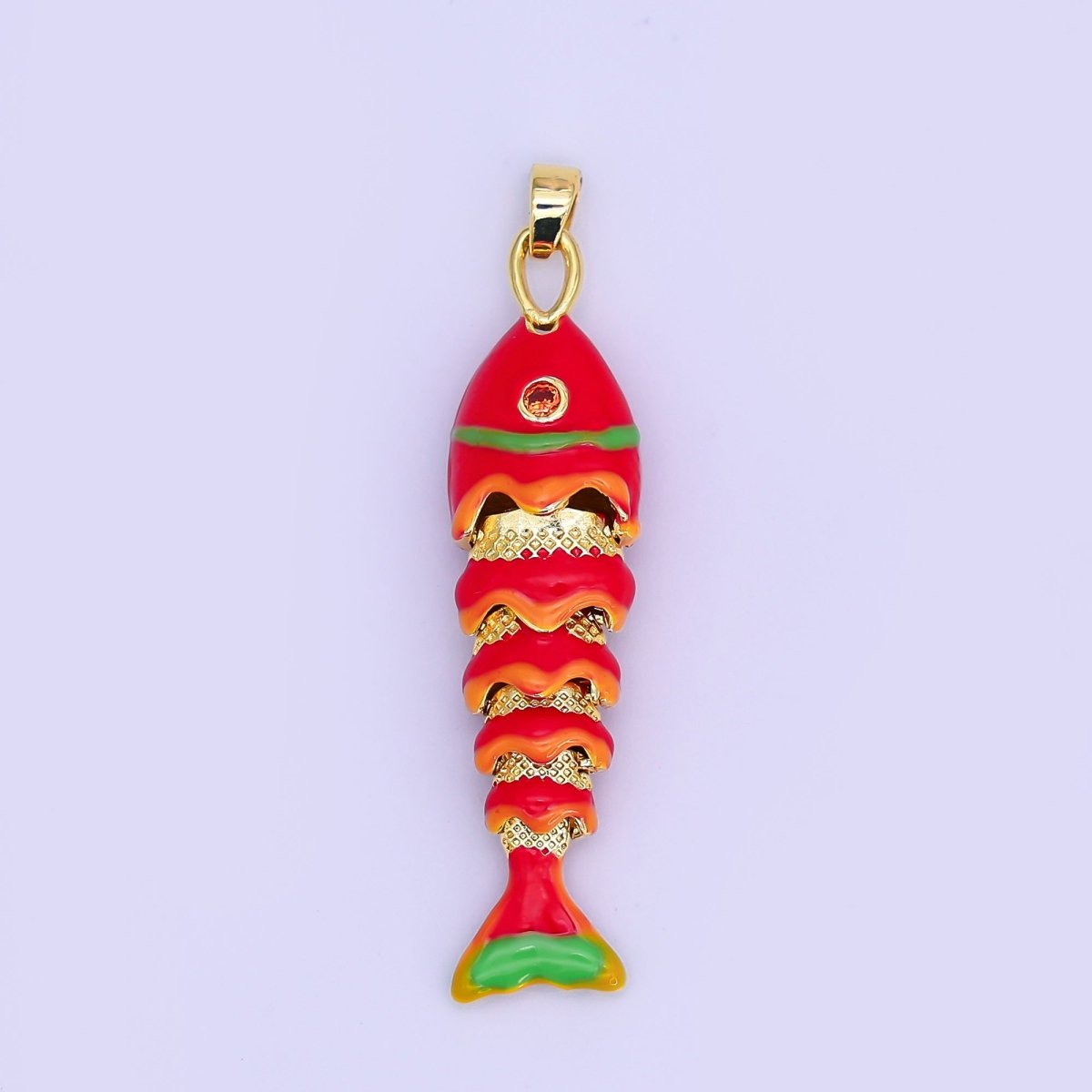 24K Gold Filled White, Blue, Red Fish CZ Multidimensional 3D Pendant | AH497 AH498