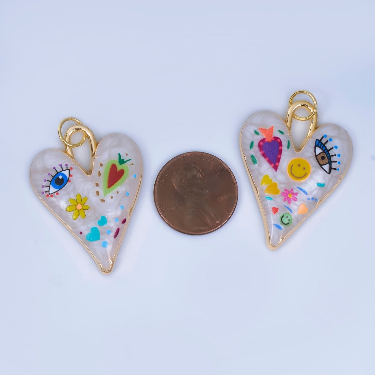24K Gold Filled White Enamel Evil Eye Heart Padlock Pendant | AJ445 - AJ450